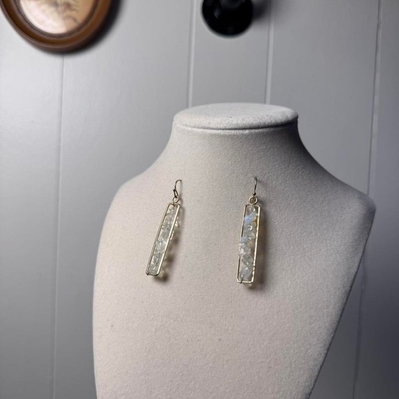 The Unbranded Brand Jewelry - Gold Tone Rectangular Moonstone Chip Drop Dangle Earrings Boho Iridescent